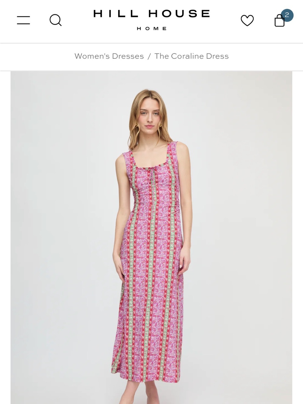 Hill House Coraline Pink Striped Maxi Dress with Green Accents xs
